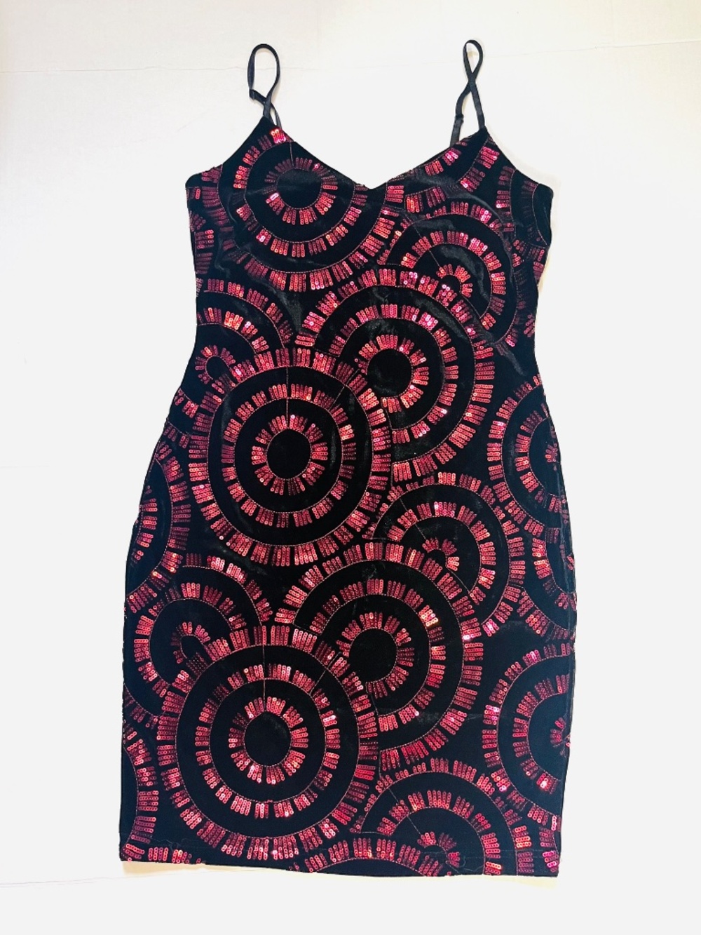 City Triangle Juniors Black Pink Velvet Sequin Geometric Sheath Dress Size 9